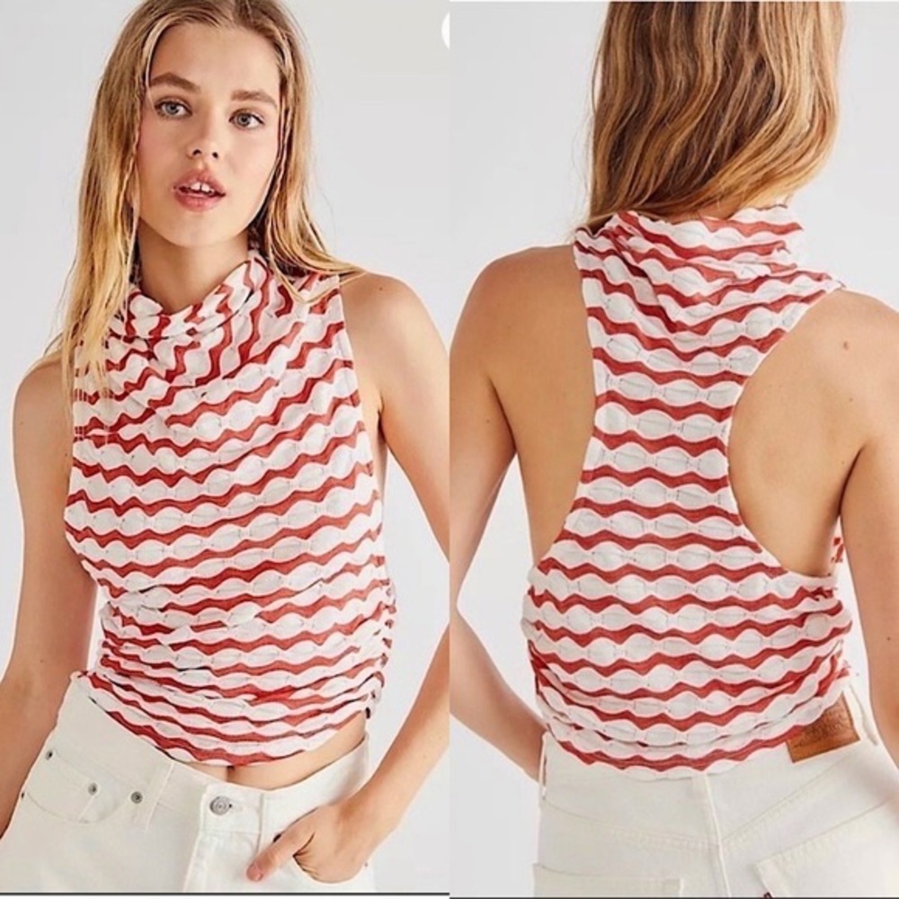Free People Red and White Striped Blouse